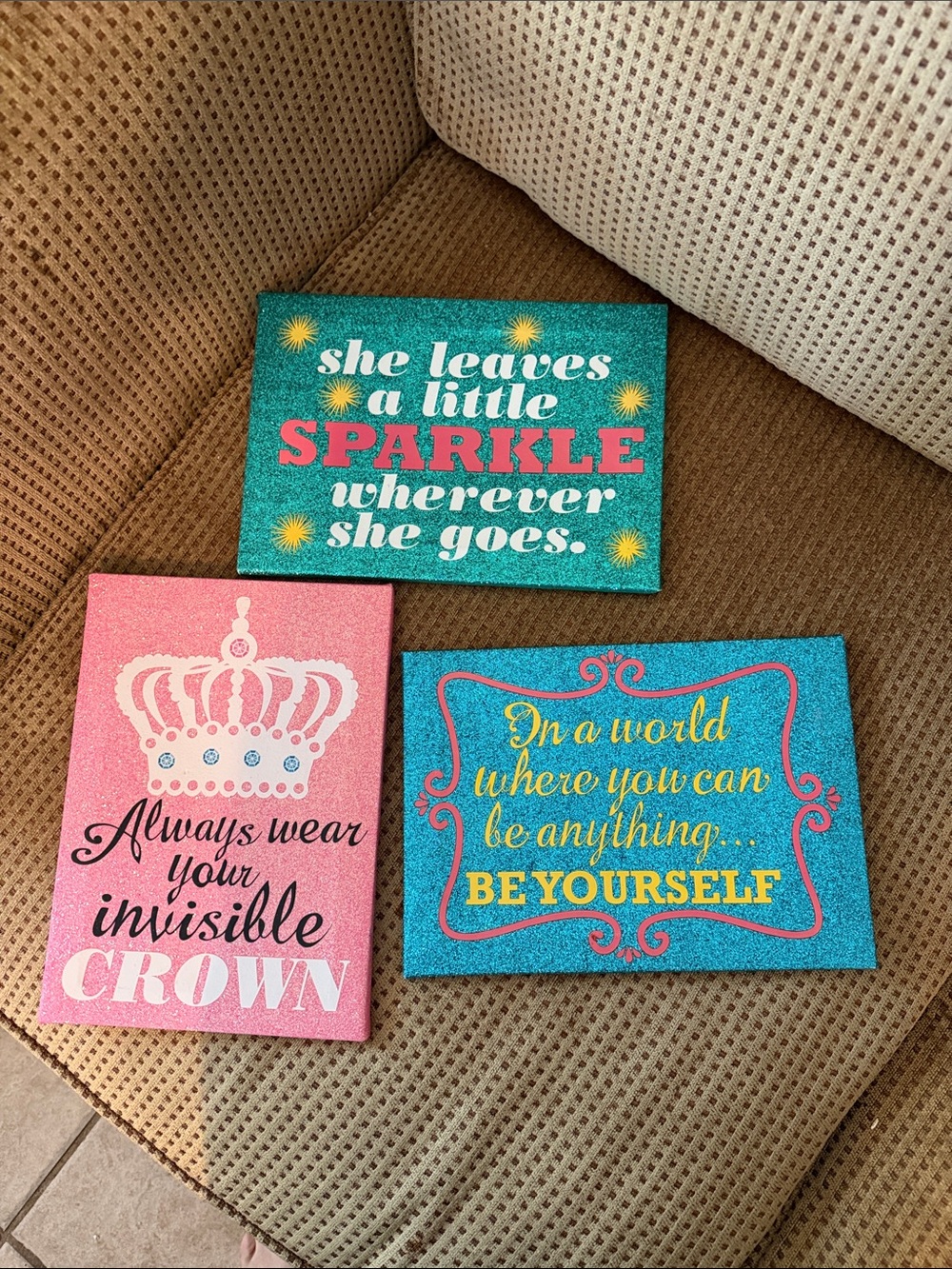 Set of 3 Glitter Inspirational Wall Signs - Teal & Pink